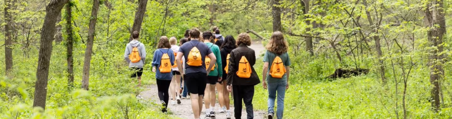 Field trip students on trail