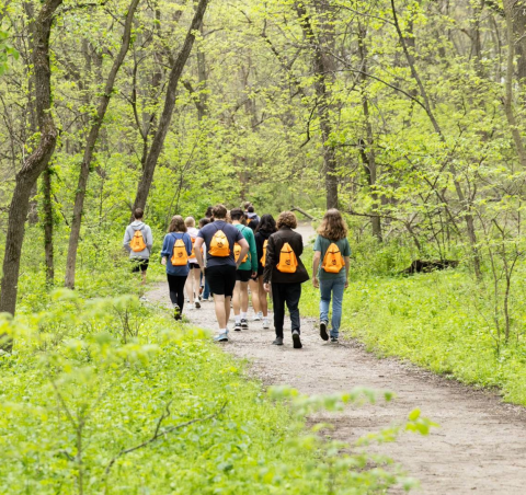 Field trip students on trail